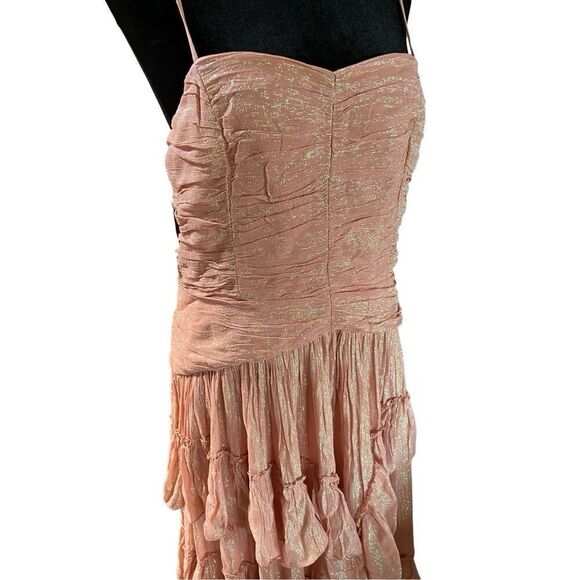 Anthropologie BHLDN Jessa Pink Metallic Asymmetrical Ruffled Drop-Waist Gown 8 - Picture 8 of 14